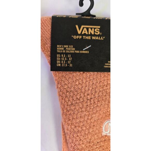 Vans Off The Wall Crew Socks 1 Pair Men 9.5-13 Pink w White Logo Skate - Picture 2 of 5